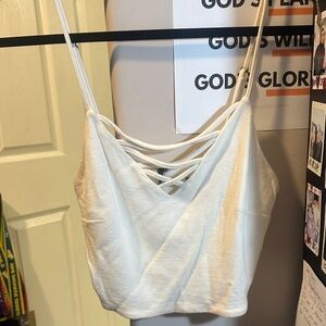 Forever 21 Cream Strappy Criss Cross Crop Top